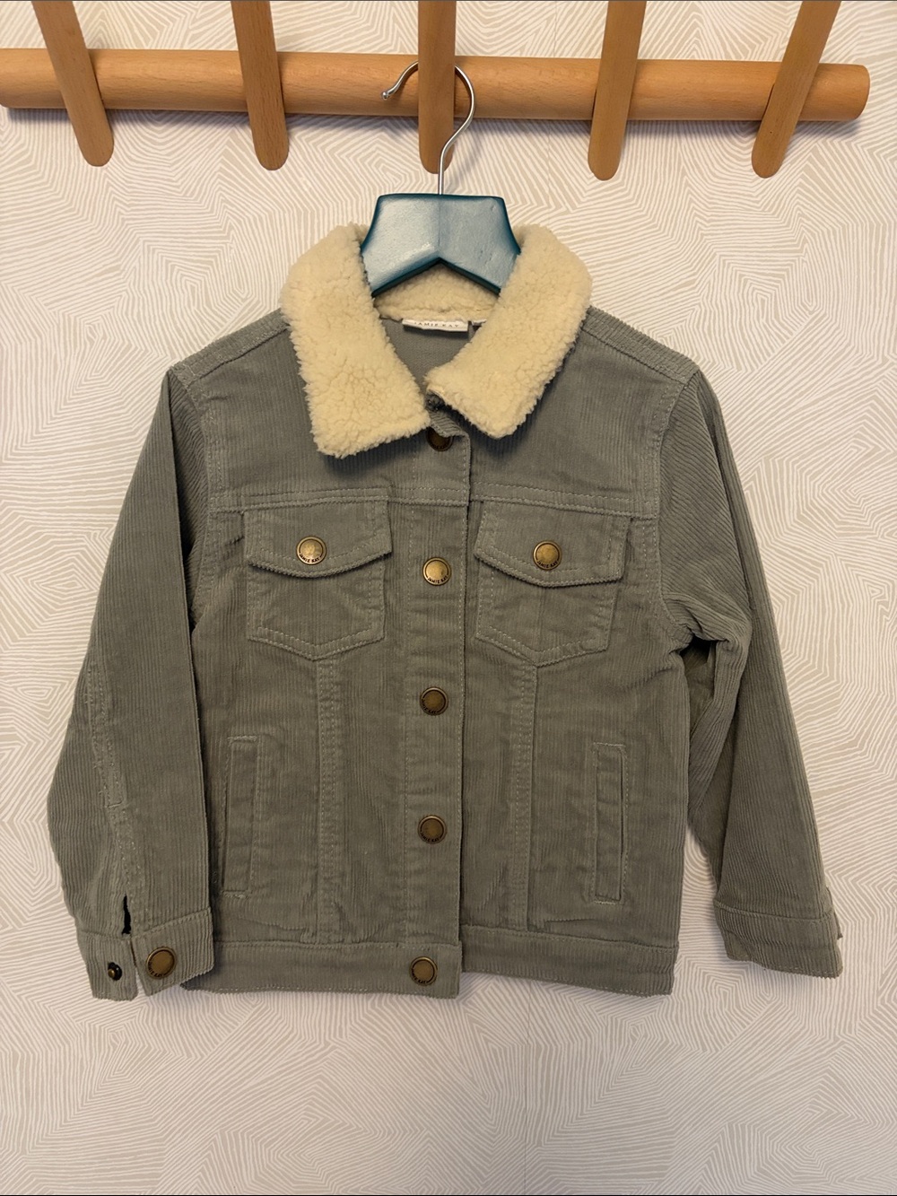 Jamie Kay Kids Corduroy Jacket with Cream Sherpa Collar - Sage